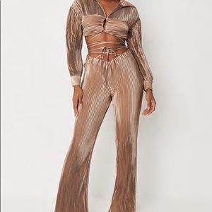 MisGuided x Carli Bybel Champagne wrap around flare pants